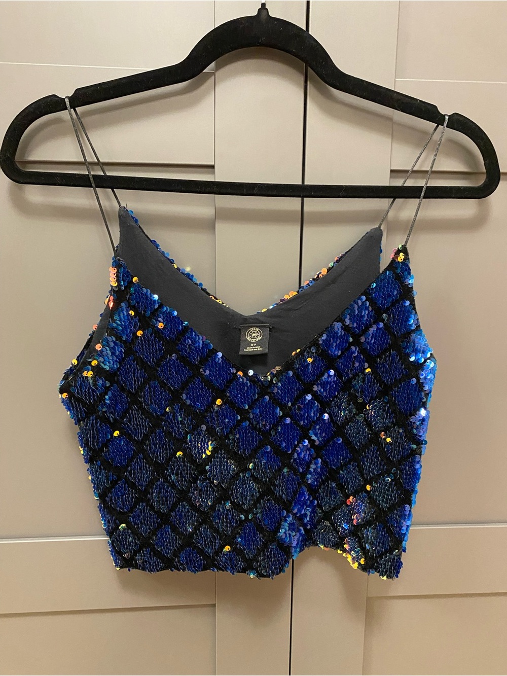 Urban Outfitters Blue Sequin Diamond-Pattern Cami Crop Top